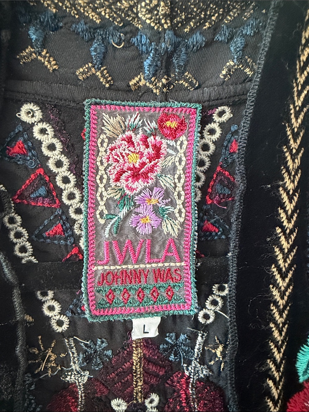 Johnny Was Black Velvet Open-Front Embroidered kimono - Picture 2 of 6